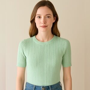 Light Green Short Sleeve Knit Top [Marled by Reunited Clothing] • NWOT